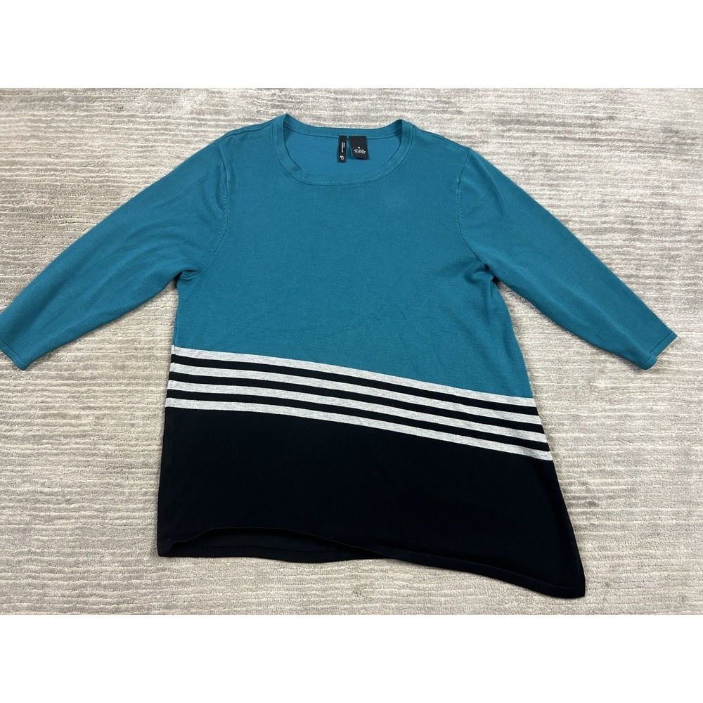 New Directions Sweater Womens 1X Blue Rayon Blend 3/4 Sleeve Asymmetrical Hem‎